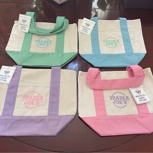 Trader Joes Mini Pastel Canvas Tote Bag 4 Pieces- All new